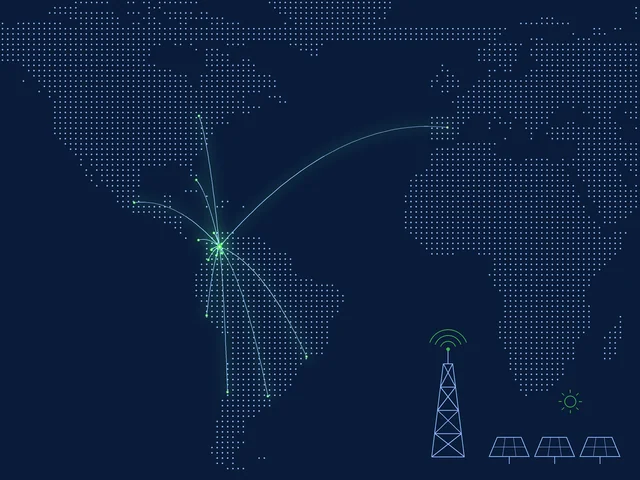 Mapa de puntos con conexiones luminosas desde Bucaramanga